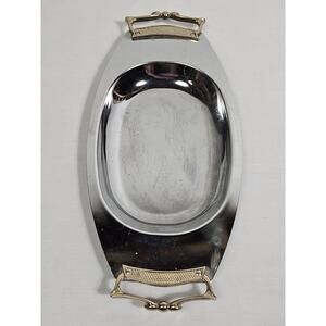 Vintage Kromex Serving Tray Brass Handles Chrome Platter MCM 1950s Charcuterie